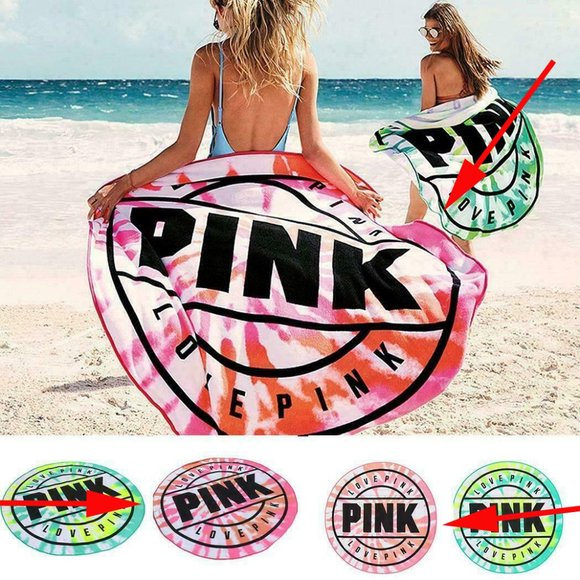 Victoria's Secret PINK Tie Dye Large Round Circle Beach Towel Pink & Orange NWT - Picture 2 of 2